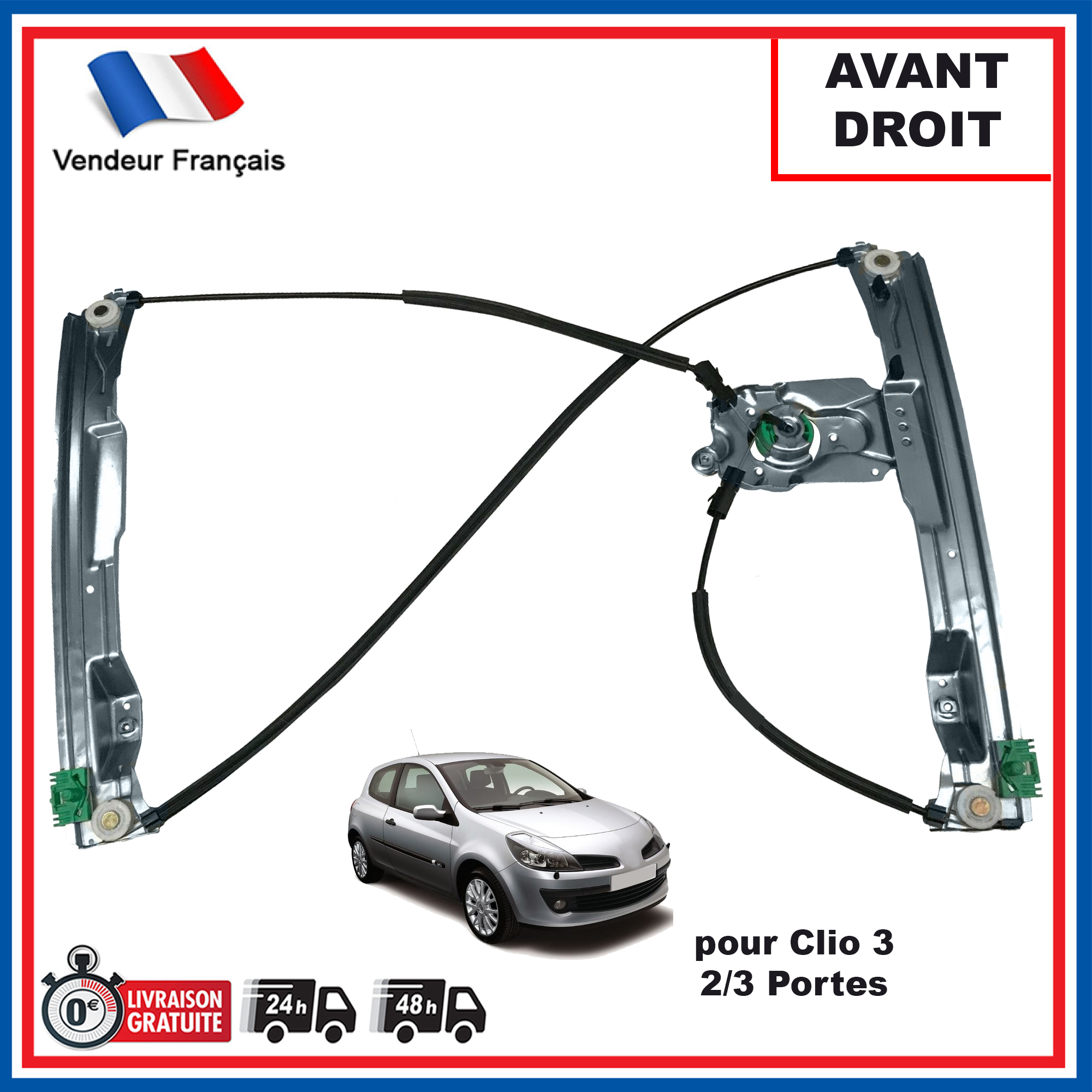 MOTEUR + MECANISME de Leve Vitre Avant Droit pour Clio 3 8200826165  8200297444 EUR 74,90 - PicClick FR